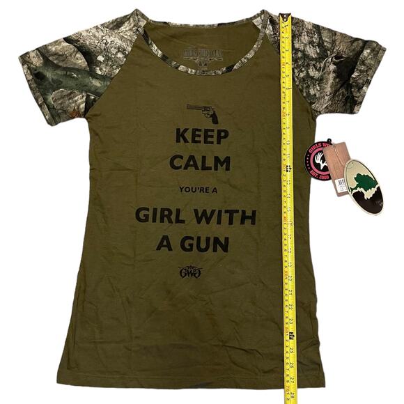 Girls With Guns Keep Calm Green Camouflage Cotton Blend Shirt X-Large - Picture 4 of 5